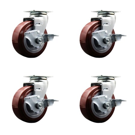 Service Caster Tool Box Caster Wheel Set 5'' Maroon Polyurethane Swivel Casters, 4PK TOOL-SCC-20S520-PPUB-TLB-4